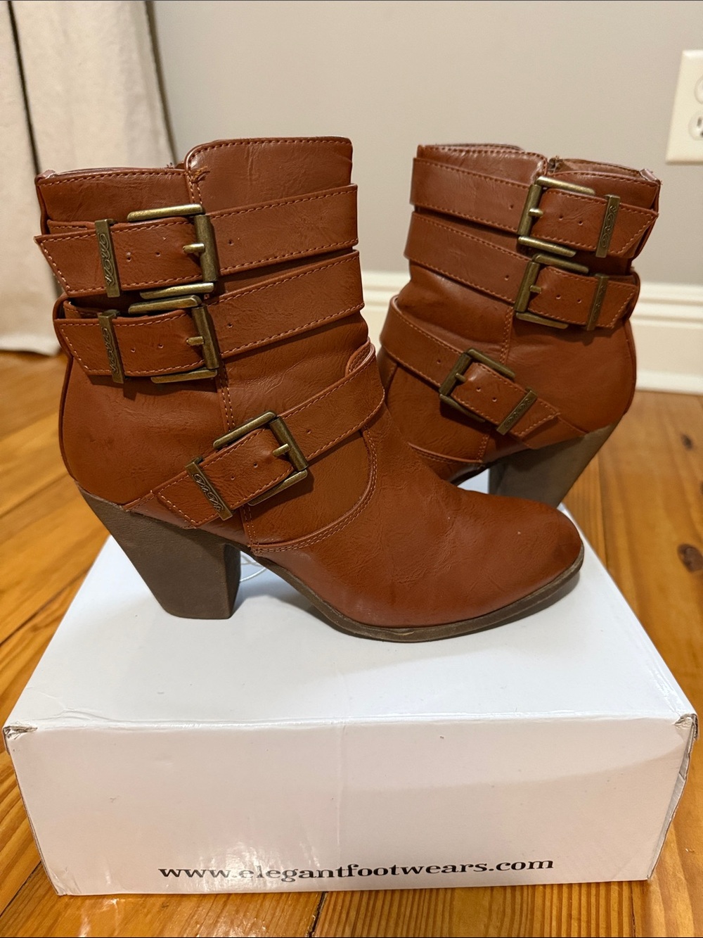 Women's Tan Buckle Ankle Boots